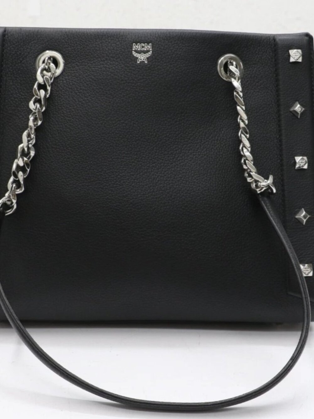 MCM Grained Calfskin Catherine Studs Tote Black